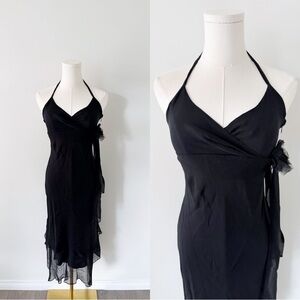 BCBG 100% silk asymmetrical halter dress